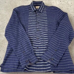 Baird McNutt Murano Mens XL Slim 100% Linen Button Up Blue Stripe E294